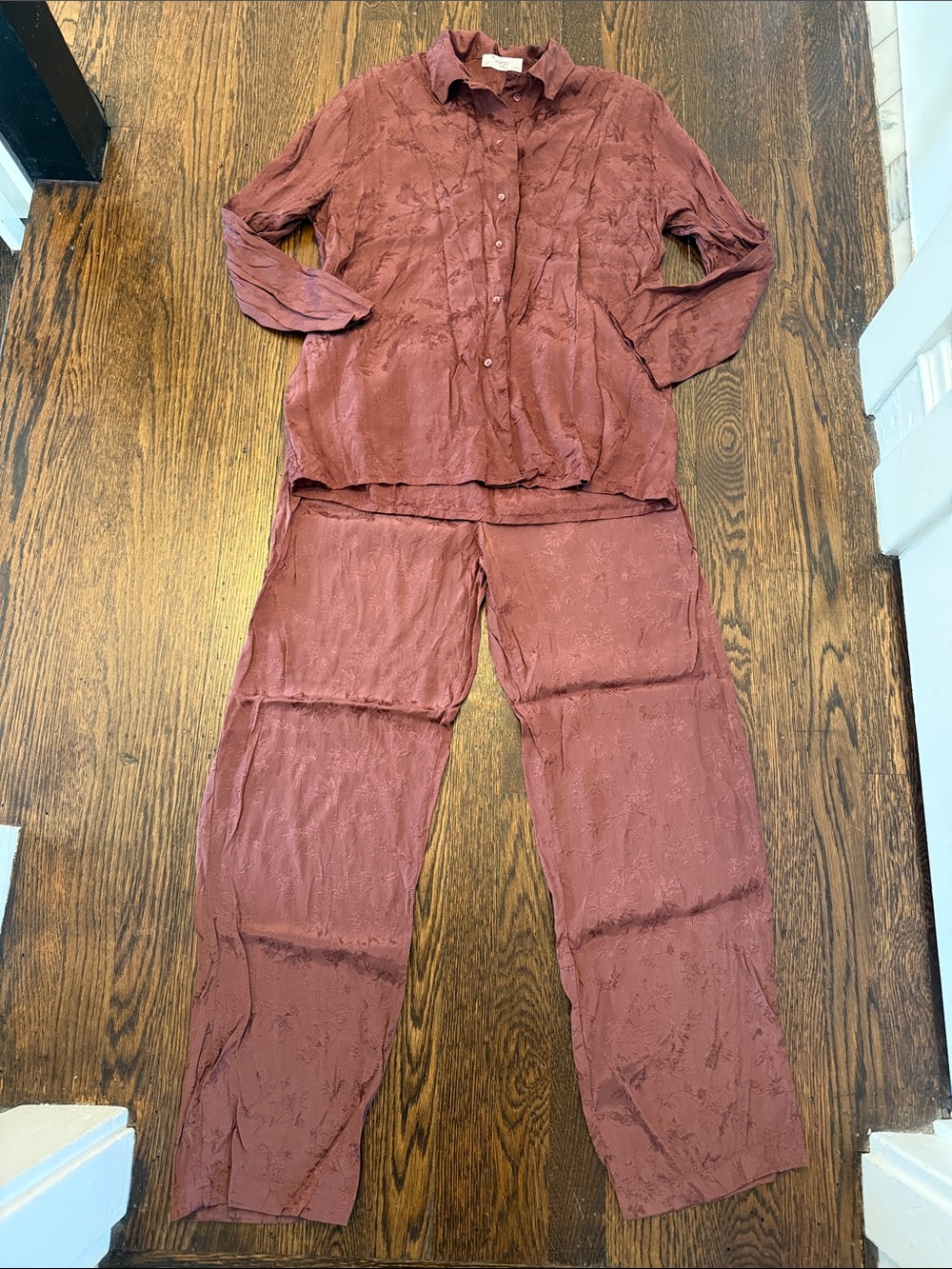 Mango Two-Piece Pajama Set in Brown